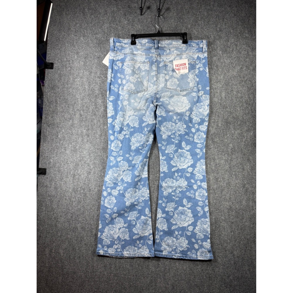 Celebrity Pink Womens Floral Flare Jeans Women 22 Blue Rose Print Distressed